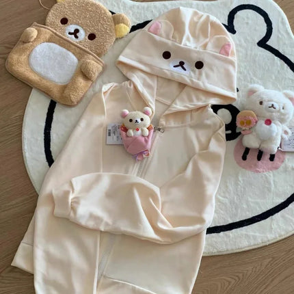 Anime Rilakkuma Hoodie Cute Coat Couple Style Long Sleeve Top Women Clothing Rilakkuma Series Coat Hoodies Zip Up Outerwears