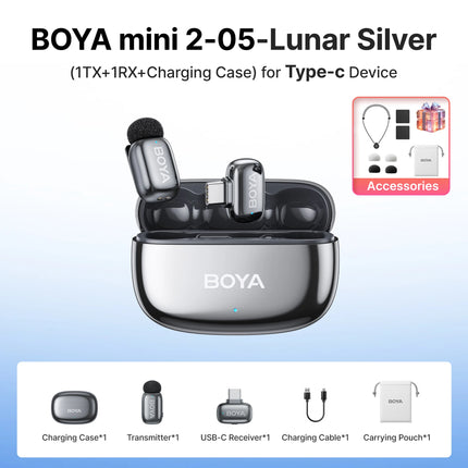 BOYA Mini 2 Wireless Lavalier Microphone AI Noise Reduction Mini Mic for iPhone 6-14/15-17 USB-C Android Phone Video Recording