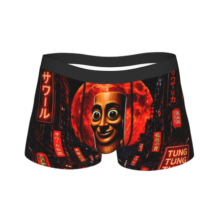 John Pork Tung Tung Sahur Calling Brainrot Meme Boxer Brief Underwear Trenky Man Comfortable Boxer Shorts Plus Size Panties