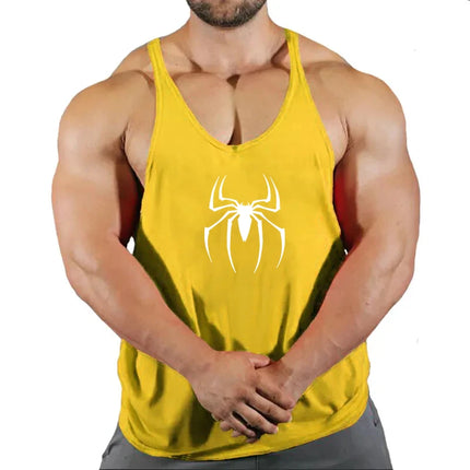 Mens Bodybuilding Faux Cotton Tank Top Gym Fitness Sports Sleeveless Top Skull Print Breathable Tank Top Mens Summer Tank Top
