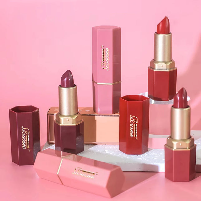 6 Colors Gold Bar Tube Lipstick Matte Texture Pearlescent Glitter Velvet Lipstick Valentine's Day Gift 1PC