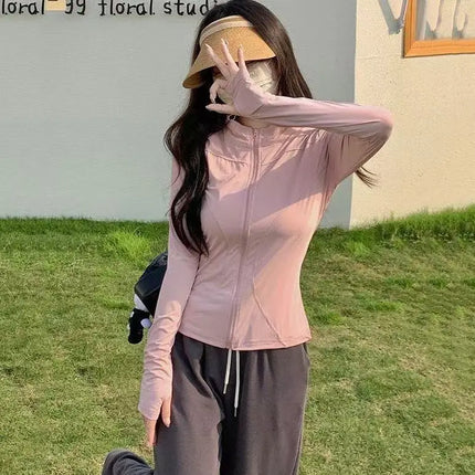 Stand Collar Yoga Ice Silk Sun Protection Clothing Summer Women's Slim Fit Versatile Slimming Sports Thin Jacket