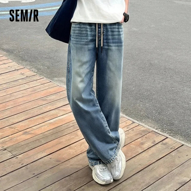 Semir Men Pants Denim American Vintage Loose Straight Leg Trendy Fashion Comfort Commute 2026 Summer Casual Style Top