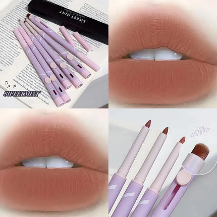 New Lip Liner Pen Matte Lipstick Pen Silver Long Lasting Lip Contouring Non Stick Lipliner Pencil Korean Makeup with Brush