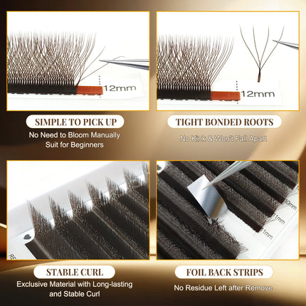 CoMango W Shaped 3D 4D 5D Automatic Flowering Brown Premade Fans Fake Eyelashes Extensions Cosmetics