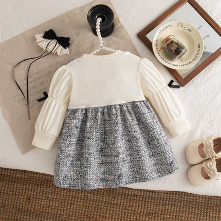 Girls Evening Party Costume Spring Autumn Korean Style Baby Girl Dress Lace Bow Design Long Sleeved Black Dress 0-2 Years