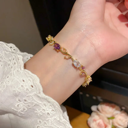 Colorful Trendy Charm Marquise Cut Cubic Zirconia Bracelets For Women CZ Leaf Bridal Wedding Party Jewelry Gift