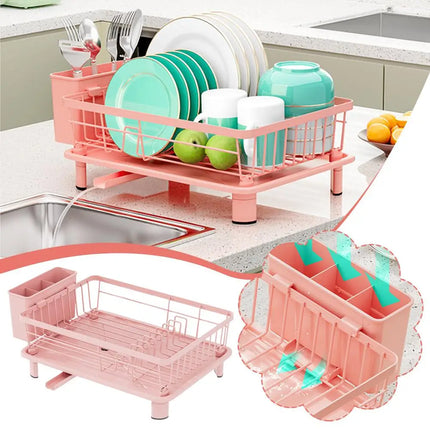 Pink Drain Rack Large Dish Drying Rack For Kitchen Counter With Drainboard, Rustproof Dish Drainer Space-saving Dish Rack A8e1