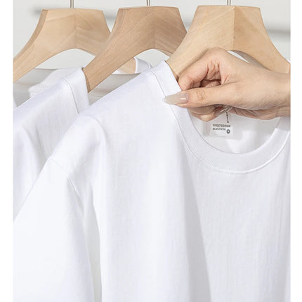 600G Heavy Cotton Short-sleeved T-shirt for Men and Women with The Same Loose Round Neck Simple Navy Blue Bottoming Shirt