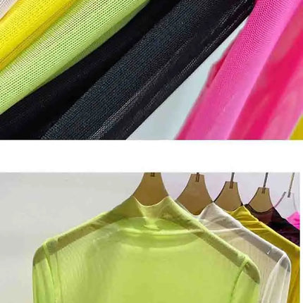 Transparent Gauze Base Layer T-shirt Women's Summer Long-Sleeved T-shirt with Gauze Half High Collar Sunscreen 2024