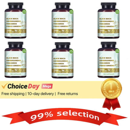 Original Black Maca Root, Ashwagandha, Panax Ginseng, Fenugreek Capsules, Male Enhancing Supplement Natural 4-in-1 Organic 18+