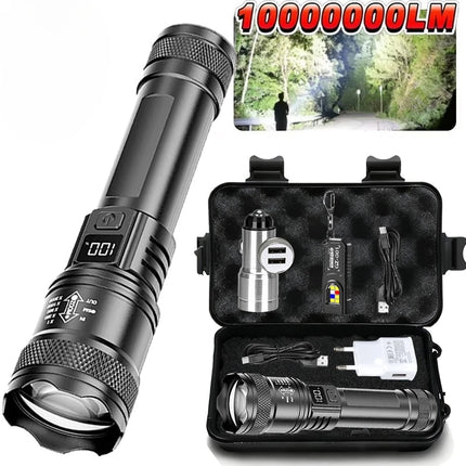 High Strong Power Led Flashlights 2000LM Tactical Torch with Display Light USB Charging Camping Fishing Emergency Zoom Lantern