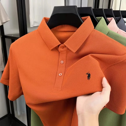 2026 Men's premium summer polo shirt, quick drying, breathable, casual, business fashion, sports, short sleeved, men's clothing