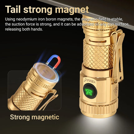 1200lm Mini Flashlight EDC Torch with 4* LEDs and Red Flash Aux LED Copper Metal Pen Flashlight with Magnetic Base Emergency