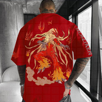 2026 Summer New Pokemon Cotton T Shirt Blaziken Back Print Red Flame Effects Design Loose Fit Men Women Casual Fashion