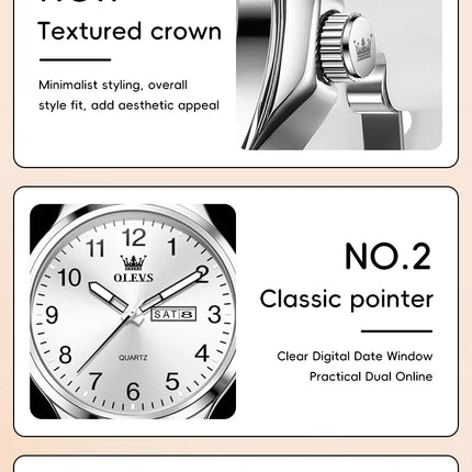 OLEVS 5647 Man's Watch Fashion Big Dial Quartz Watch For Men Number Scale Waterproof Luminous Dual Calendar Simple Hand Clock