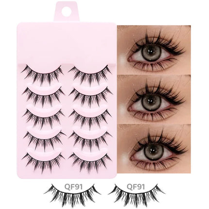5 Pairs Manga Lashes Soft Natural Long False Eyelashes Anime Wispy Strip Lashes For Korean Doll Eye Makeup Look
