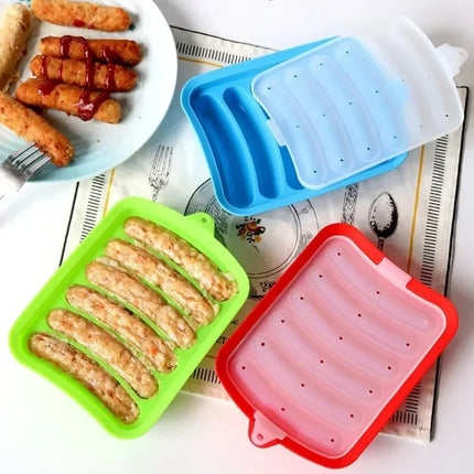 Sausage Maker Mould 6 Grids Silicone DIY Ham Hot Dog Making Moulds With Lid Kitchen Household Sausages Cake Baking Tools Molds