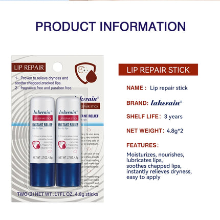 Lakerain Lip Repair Stick 2 Packs Quick Relief Of Dry Moisturizing And Smoothing lip Lines Lip Balm Soothes Chapping Lipstick