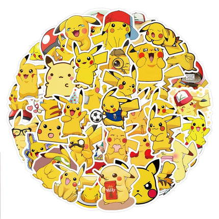 50pcs Cute Cartoon Anime Pokemon Stickers Kids Toys Kawaii Poke Ball Pikachu Decals Skateboard Laptop Waterproof Sticker