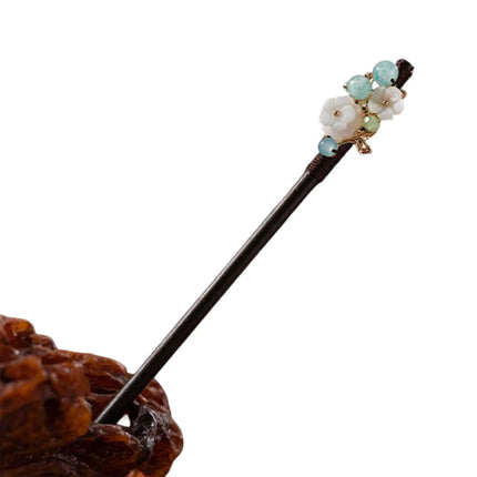 Elegant Chinese Style Wooden Hairpin Imitation Jade Flower Tassel Hair Stick Exquisite Handmade Girls Hair Accessories Hair Clip