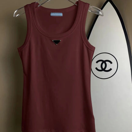 2025 Summer New Women's Simple and Versatile Slim Fit Sleeveless Vest Solid Color Sports Top