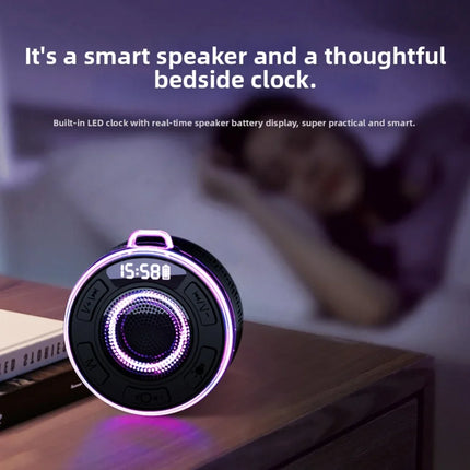 New Wireless Speaker IPX7 Waterproof Colorful LED Light Strong Bass Shower Speaker Waterproof 360° Sound RGB Lights FM Radio Fun