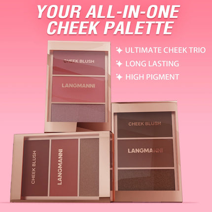 3-in-1 blusher red plate, durable, natural, easy to apply, waterproof, smooth and matte texture to create a perfect makeup