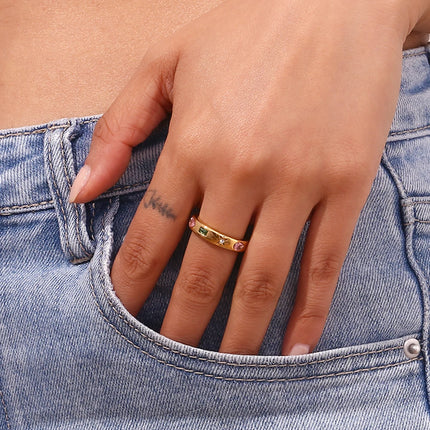 La.Muses Simple Cubic Zirconia High-end Stainless steel 18K Gold Rings for women Daily Waterproof Jewelry And Accessories