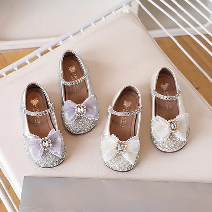 Girls' Princess Shoes, Sweet Bow Sequins, Fashionable Single Shoes, Children's Soft Soled Anti Slip Temperament Dress Shoes