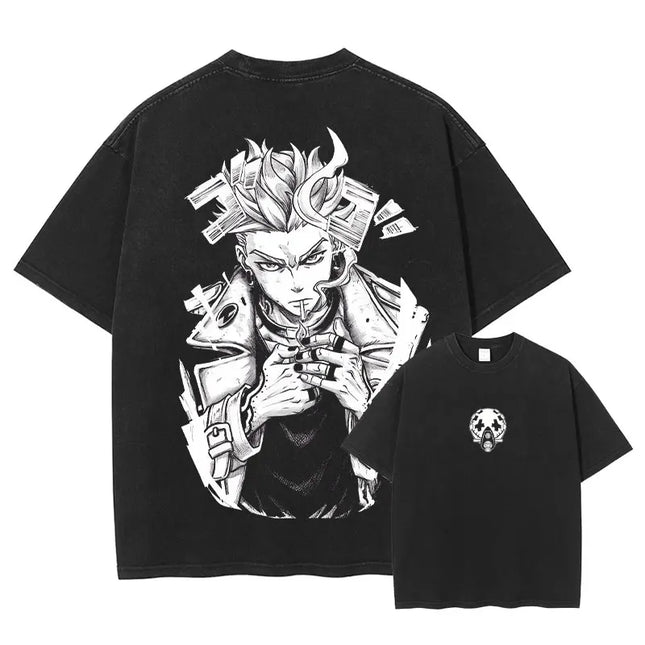 Anime Gachiakuta T Shirt Manga Cartoon Jabber Rudo Enjin Vintage Washed Tops Tees Harajuku Short Sleeve Oversized T-shirt Cotton