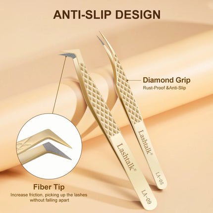 Lashtalk Precision Fiber Tip Tweezer Eyelash Extensions Diamond Grip Anti-Slip Premium Gold Stainless Steel Makeup From Nagaraku