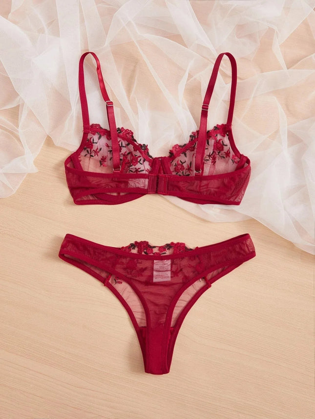 Women Sexy Lace Lingerie Fashion Wire Free Sexy Underwear Set For Women Embroidery Perspective Sexy Lingerie For Women Sleepwear