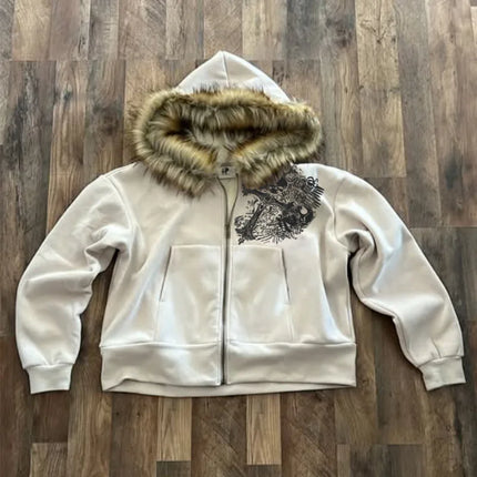 Europese en Amerikaanse stijl cross-border jack met gedrukte letters en ruwe randen casual los sweatshirt met capuchon Harajuku