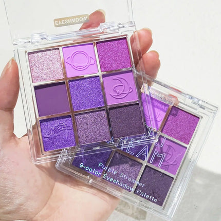 JUJU Purple Fringe 9 color eyeshadow tray - mixed berry and purple tones, matte shimmer - smoky, natural and charming