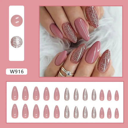 Fresh Flower 24 Pcs Press on Nails Pink Nail polish Glossy Artificial Finger Manicure Reusable False Nails for Women