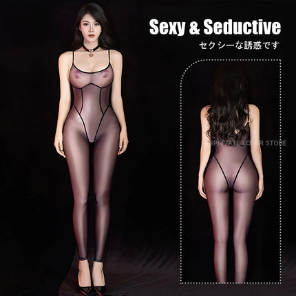 Sexy Oil Shiny Glossy Bodysuit Women Jumpsuit Bodystockings Female See Through Tights Leotard Erotic Lingerie Sex Porn Costumes