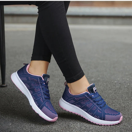 Women's Sneaker 2025 New Fashion Breathable Trainers Comfortable Sneakers Mesh Fabric Lace Up Women's Tennis Shoes For Women