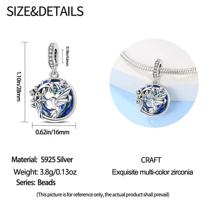 100% 925 Sterling Silver Blue Round Crystal Life Tree Angel Star Moon Pendants Charms Fit 925 Original Bracelets DIY Jewelry
