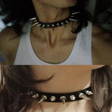 Punk Long Spike Choker Faux Leather Collar for Women Men Cool Big Rivets Studded Chocker Goth Style Necklace Accessories 2025
