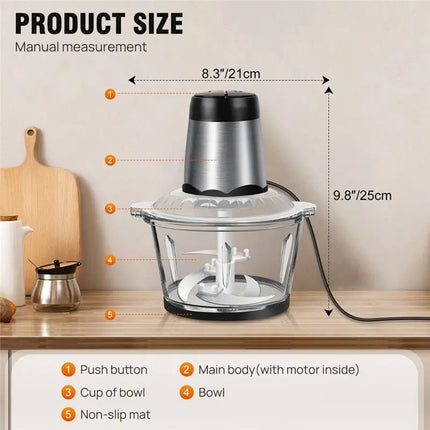 UNCL Small Food Chopper Electric Food Processor With 2-Liter Glass Container A EU Plug