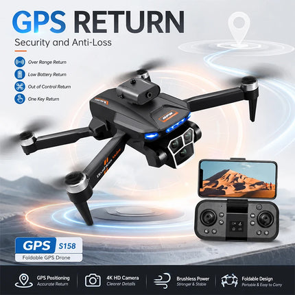 ZNLYRION S158 GPS Drone with Triple 4K HD Camera Brushless Motor 5G FPV Optical Flow Hover 2KM Long Range Foldable RC Quadcopter