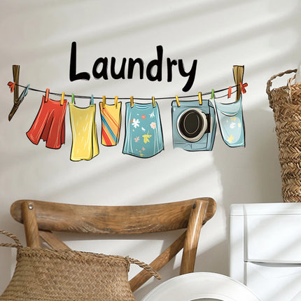 Laundry room wall stickers cartoon laundry logo vinyl stickers clothes drying wall quotation decals laundry washing decoration