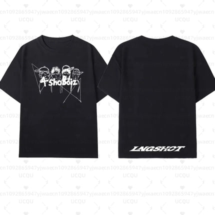 Men's Women's LNGSHOT Kpop Fashion Jay Park Same T-shirt High Quality Short Sleeve Tshirt Hip Hop Trend Plus Size Tops