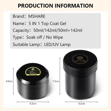 MSHARE 3D Top Coat UV LED Gel Rhinestones No Wipe Topcoat Without Sticky Layer Water Drop 50ml