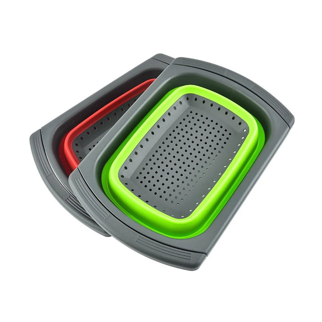 Silicone world Foldable Stretch Drain Basket Fruit Vegetable Washing Basket Strainer Colander Stacked Drainer Kitchen Tools