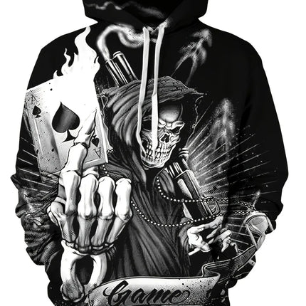 Autumn European and American new men's skull print comfortable and breathable hooded sweatshirt outdoor high street clothing