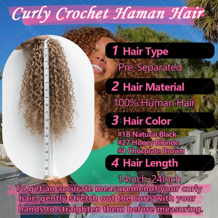 #27 Honey Blonde Small Spirals Curly Feather Human Crochet Hair Extensions Miracle Knots Pre-Separated Pixie Curls Crochet Hair