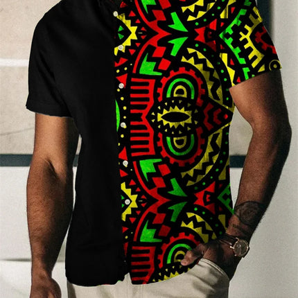 2023 Summer Vintage Men's Hawaiian Shirt Short Sleeve Stripe Printed Shirts For Men Single Button Beach Tee Shirt Men Clothing