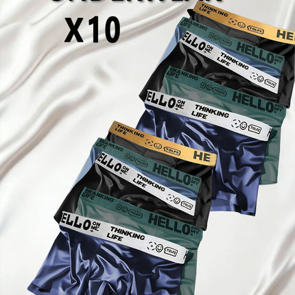 5/10pcs/set Ice Silk Men's Underwear Solid Color Men Boxer Shorts Summer Breathable Underpants U Convex Lingerie Sexy Panties